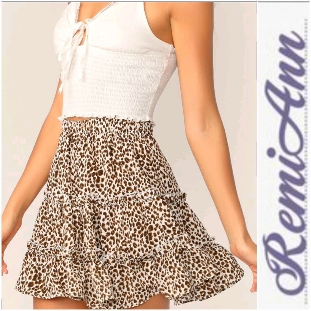 Ruffled Leopard Print Mini Skater Skirt